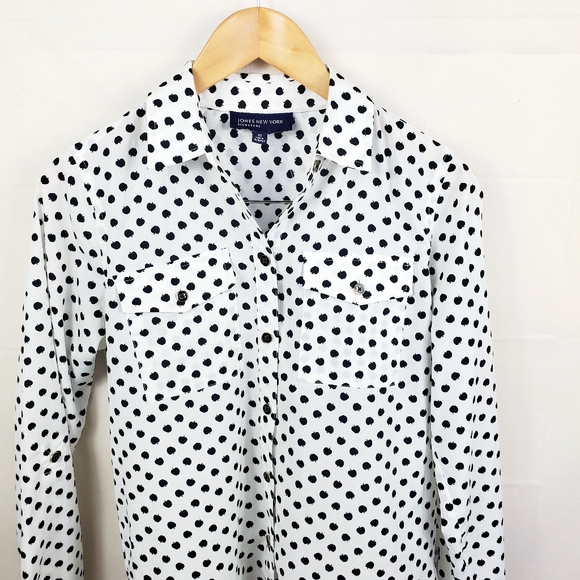 Jones New York XS Button Down White Black - Picture 5 of 13